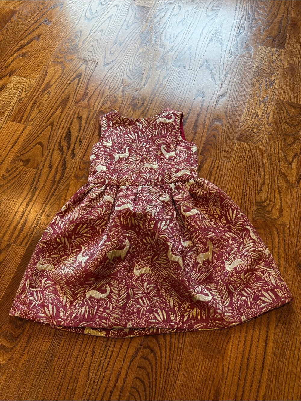 Crewcuts Burgundy Floral Fox Print Sleeveless Dress